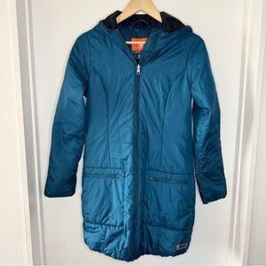 MARMOT Puffer Long Length Hooded Full Zip Jacket Women’s X Small Thinsulate EUC